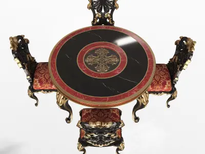 Classic Round Dinning Table and Chairs Low-poly 3D model