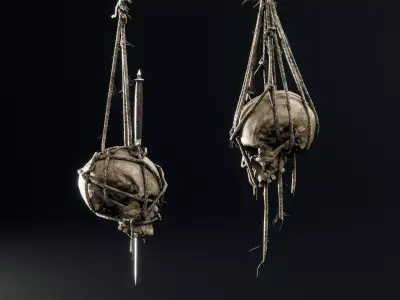 Skull and Hanging Skulls on Ropes Low-poly 3D model