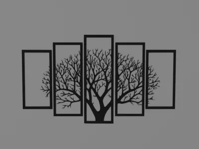 new vintage 5 frame tree panels 3d wooden wall decor Free 3D model