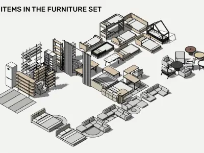 Set of luxury furniture - Pack of revit families 3D model