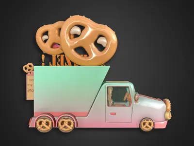 Asset - Cartoons - Food Pretzel Car 3D model