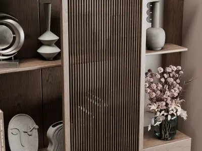 Wooden Shelves Decorative With Plants and Book - Wooden Rack 33 3D model