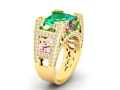 Luxury Emerald Diamond Ring for Men  406 3D print model