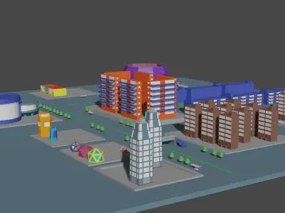 City and Street Free low-poly 3D model