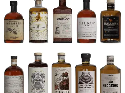 Aesthetic Bottles in Old Style for Shelves in a Bar 3D model