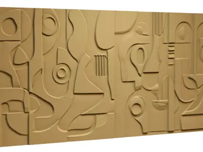 Modern Abstract Relief Panel Wall Decor Set STL Mural CNC 320 3D model