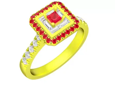 Luxury Square Halo Pave Gemstone Ring Jewelry 3D Model  4874 3D print model