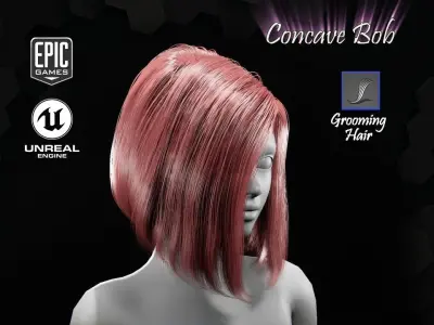 Concave Bob Grooming Real-Time Hairstyle Unreal Engine 4 3D model