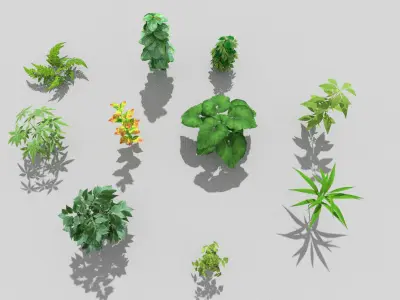 10 low poly ground plants pack Low-poly 3D model
