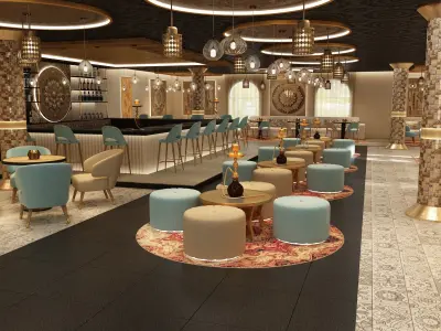 Luxury hookah bar coffee restaurant  interior design 3D model