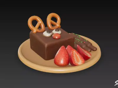 Pretzel Chocolate Plate Low-poly 3D model