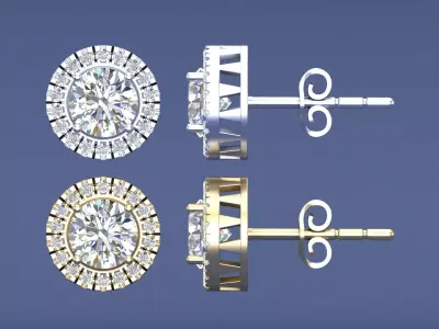 Classic 1-Carat Diamond Studs Earrings with Diamond Pave Setting 3D print model