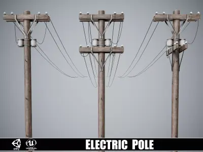 Set of 3 Various Electric Pole Low-poly 3D model