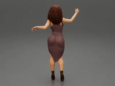 Beautiful Woman with Long Curly Hair in fashion Dress 3D print model