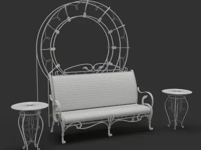 Wrought Garden Furniture - Bench Coffee Table and Pergola 3D model