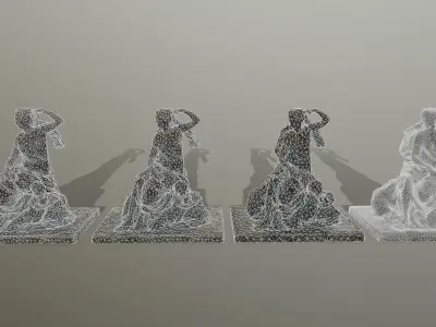 statue 4 bronze sculpture of woman on rock Low-poly 3D model