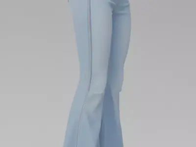Blue Flared Jeans 3D High-Waisted Denim Bell Bottoms Low-poly 3D model