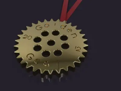 Golden gear medal  Free 3D model