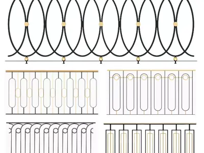 Set of classic railings 2 3D model