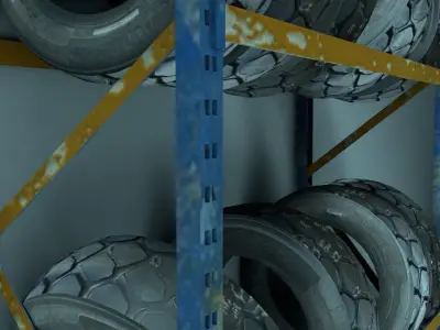 Car tires and a shelf for them Low-poly 3D model