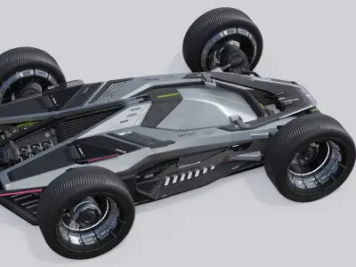 SCI-FI Futuristic F1-Rollcage Concept Racing Car - Unreal Ready Low-poly 3D model