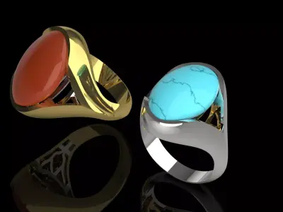 Man Modern Design Gold STL Ring with Agate Stone Model mr0250 3D print model