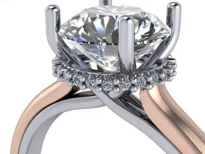 Modern Hidden halo Engagement Promise Wedding Ring 3D print model