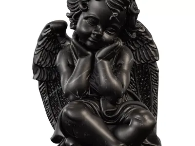 Seated Cherub Angel Sculpture Serene Child Low-poly 3D model