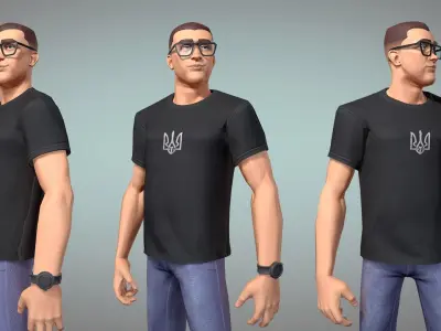 Cartoon male character Ukrainian volunteer game ready Low-poly 3D model