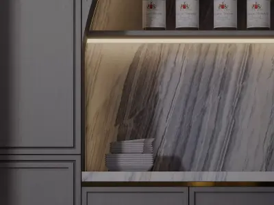 Modern Luxury Home Bar Interior Marble and LED Lighting 3D model