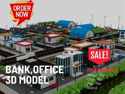 360 Low Poly Cartoon City Models  Low-poly 3D model