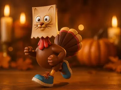 Funny Turkey Cat Hybrid Cartoon Figurine 3D Printed 3D print model