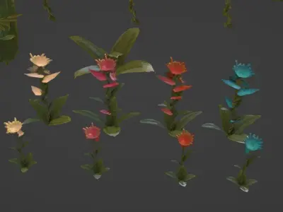 Low Poly Jungle Plants Hanging Ivy and Flowers Low-poly 3D model