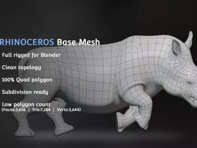 Rhinoceros Base Mesh Low-poly 3D model