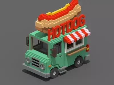 Voxel HotDog Van Low-poly 3D model