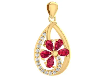Elegant Teardrop Flower Gemstone Pendant for Women  3263 3D print model