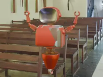 Priest robot in the church Free low-poly 3D model