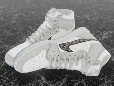 AIR JORDAN 1 HIGH x DIOR 3D SHOES Low-poly 3D model