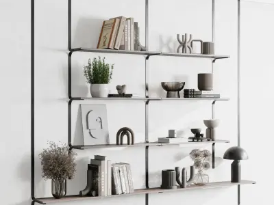 Metal Shelves Decorative With Book - metal Rack 06 Low-poly 3D model