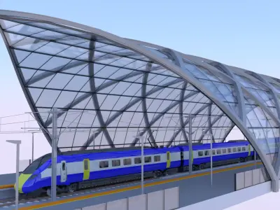 Station with Azuma train 3D model