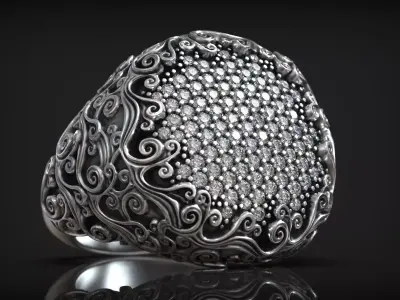 Japanese Style Ocean Wave Pattern Diamond Ring 3D print model