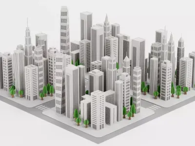 Paper City Block with Streets Low-poly 3D model