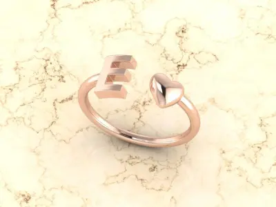 Alphabet Jewelry with Heart Ring E 3D print model