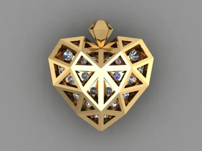 PPY-003 geometric heart pendant gold 3D print model