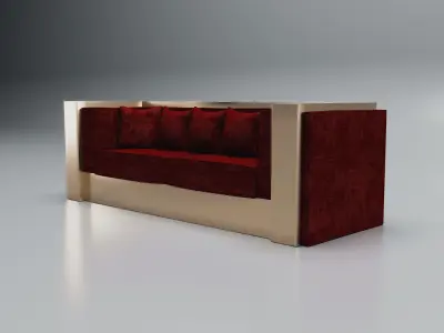 3D Brass And Red Modern Sofa 3D model