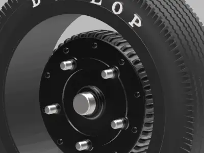 PORSCHE VW 16in WHEEL WITH BRAKE DRUM AND DUNLOP TIRE 3D print model