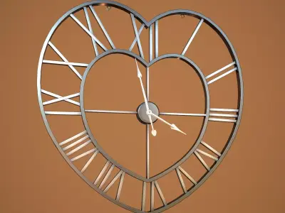 Animated Brushed Steel Heart Clock 3D model