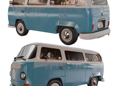 Vintage 1971 Volkswagen Bus Type 2 Low-poly 3D model