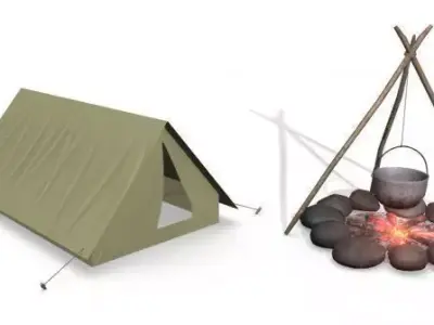 Campfire Model tent and fire pit Free 3D model