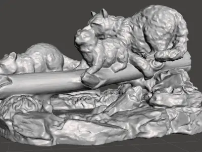 raccoons woodland  scene 3D print model